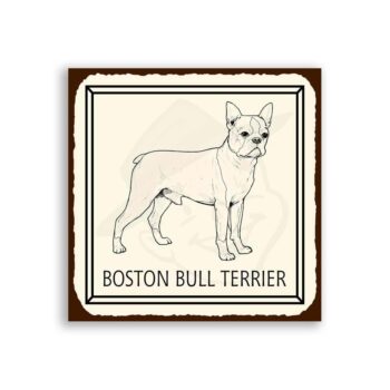 Boston Bull Terrier Dog Vintage Metal Animal Retro Tin Sign