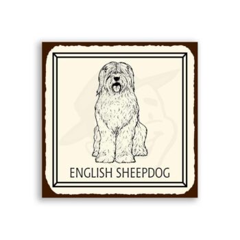 English Sheepdog Dog Vintage Metal Animal Retro Tin Sign