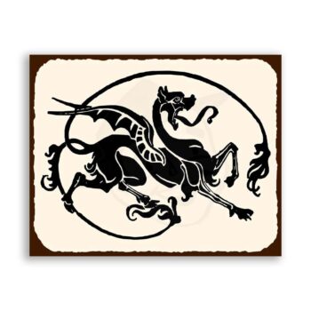 Dragon In Round Large Medieval Metal Art Retro Tin Sign