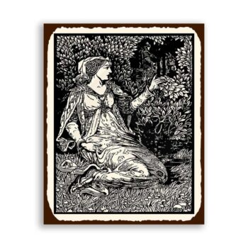 Maiden In Garden White Medieval Metal Art Retro Tin Sign