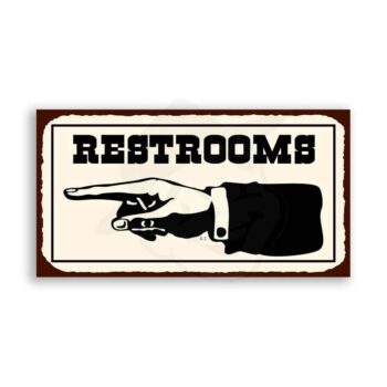 Restrooms To Left Western Metal Toilet Bathroom Retro Tin Sign