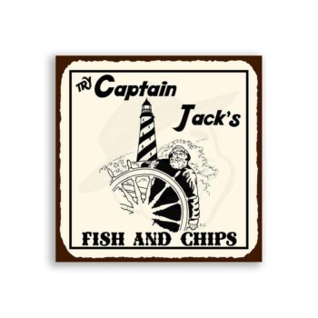 Captain Jack Fish n Chips Vintage Metal Art Seafood Retro Tin Sign