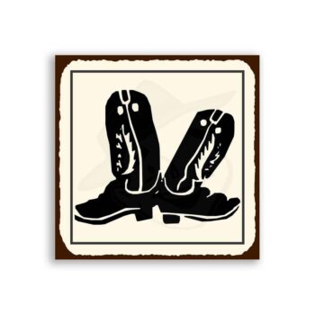 Cowboy Boots  Vintage Metal Art Western Retro Tin Sign