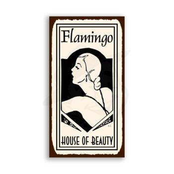Flamingo House of Beauty Vintage Metal Art Barber Retro Tin Sign