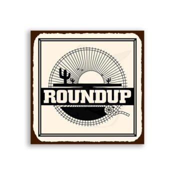 Roundup Cactus Vintage Metal Art Western Cowboy Retro Tin Sign