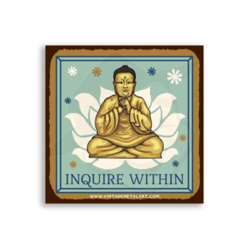 Inquire Within Buddha Mini Vintage Tin Sign