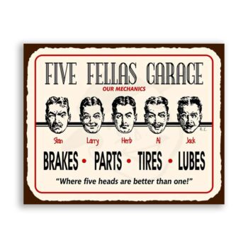 Five Fellas Garage Vintage Metal Art Funny Automotive Retro Tin Sign