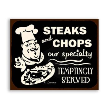Steaks and Chops Vintage Metal Art Meat Deli Retro Tin Sign