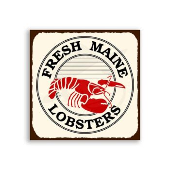 Fresh Maine Lobster Vintage Metal Art Beach Seafood Retro Tin Sign