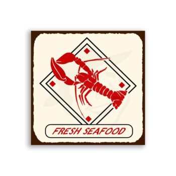 Fresh Seafood Diamond Vintage Metal Art Beach Seafood Tin Sign