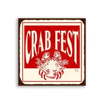 Crab Fest Vintage Metal Art Beach Seafood Retro Tin Sign