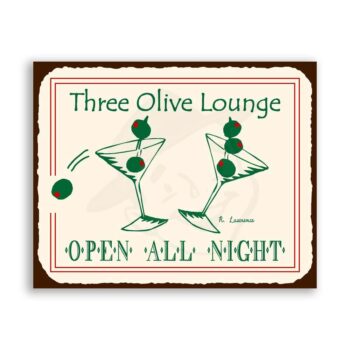Three Olive Lounge Vintage Metal Art Martini Bar Retro Tin Sign