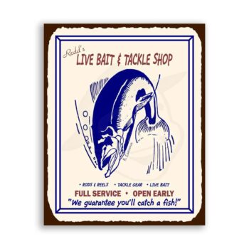 Redds Live Bait & Tackle Vintage Metal Art Fishing Retro Tin Sign