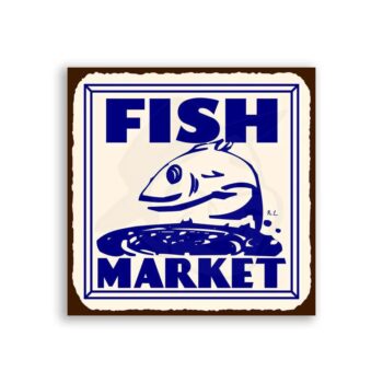 Fish Market Vintage Metal Art Beach Seafood Retro Tin Sign