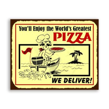 Pizza Delivery Vintage Metal Art Italian Pizzeria Retro Tin Sign