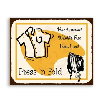 Laundry Press n Fold Vintage Metal Art Cleaning Retro Tin Sign