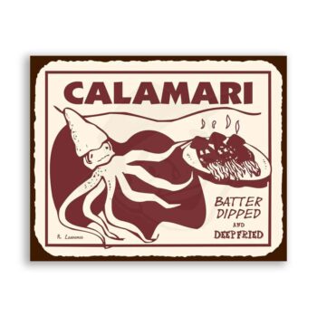Calamari Vintage Metal Art Beach Seafood Retro Tin Sign