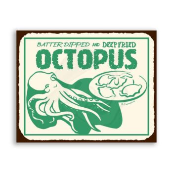 Fried Octopus Vintage Metal Art Beach Seafood Retro Tin Sign