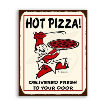 Pizza Running Chef Vintage Metal Art Italian Pizzeria Retro Tin Sign