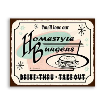 Homestyle Burgers Vintage Metal Art Meat Deli Retro Tin Sign