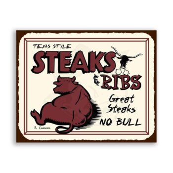 Texas Steaks And Ribs Vintage Metal Art Meat Deli Retro Tin Sign