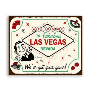 Las Vegas Games Vintage Metal Art Game Room Poker Retro Tin Sign