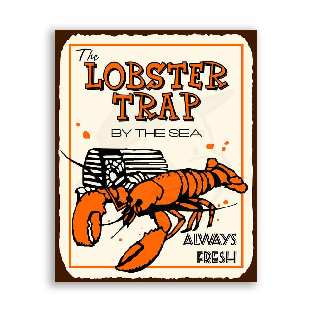 Lobster Trap Vintage Metal Art Beach Seafood Retro Tin Sign