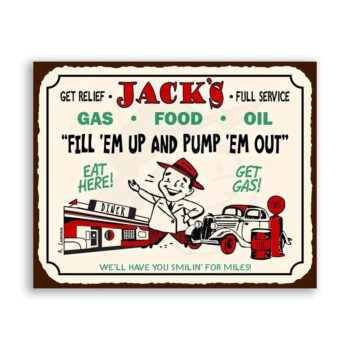 Jacks Eat Get Gas Rest Stop Auto Vintage Metal Funny Automotive