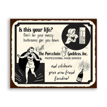 Porcelain Goddess Maid Service Funny Metal Bathroom Retro Tin Sign