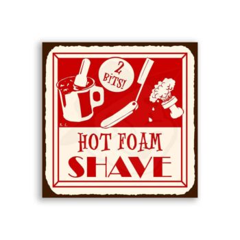 Hot Foam Shave Vintage Barber Shop Retro Tin Sign