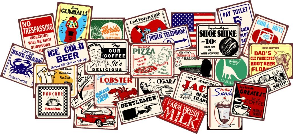 Retro tin sign collage